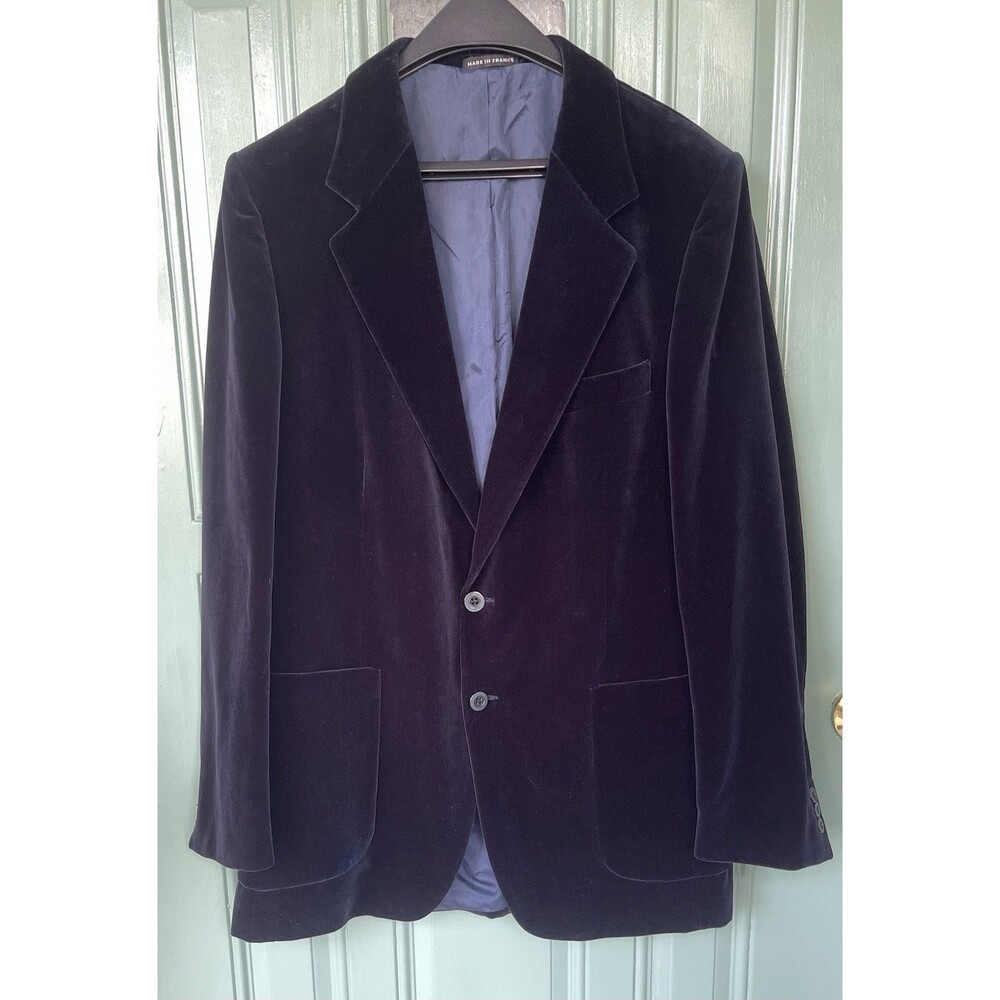 Yves Saint Laurent Sz42 Midnight Blue Velvet 2 button Smoking Jacket Vintage